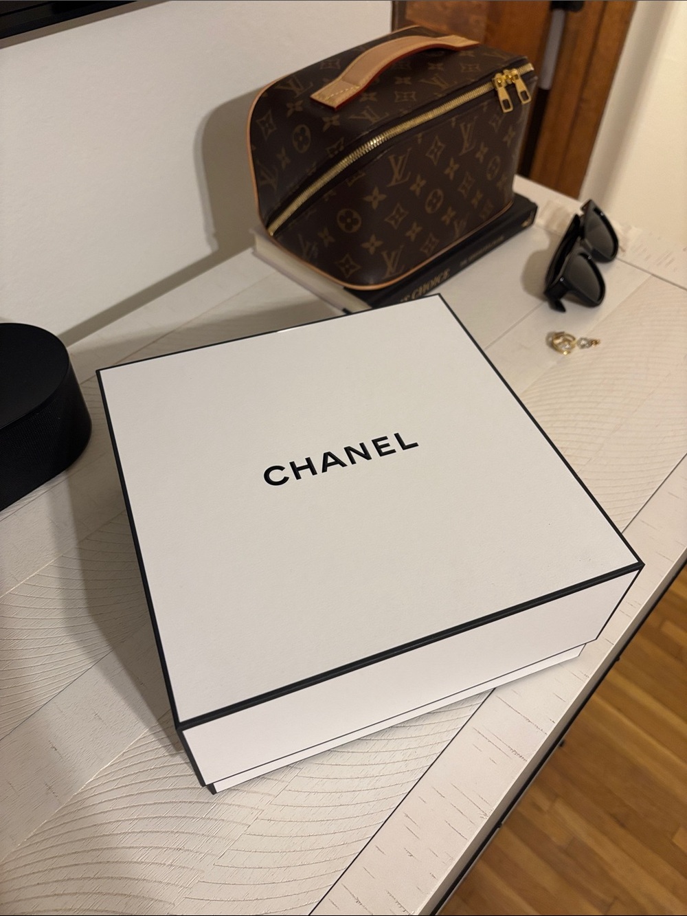 CHANEL White Box with Black Logo Accent